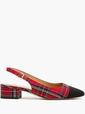 J. Crew Tartan Low-Heel Slingbacks Red Black Multi Size 8 Cotton Polyurethane